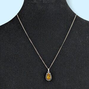Vintage Sterling Orange Rhinestone Necklace